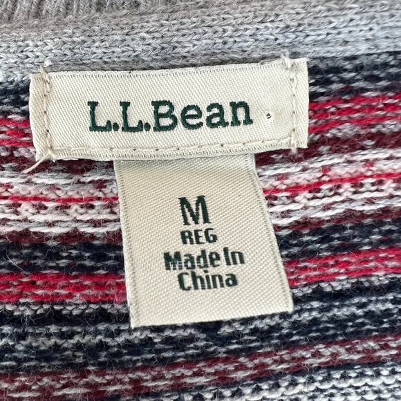 L.L. Bean Gray Red Striped Cotton Cashmere Button Down Cardigan Sweater Size M - Picture 7 of 10